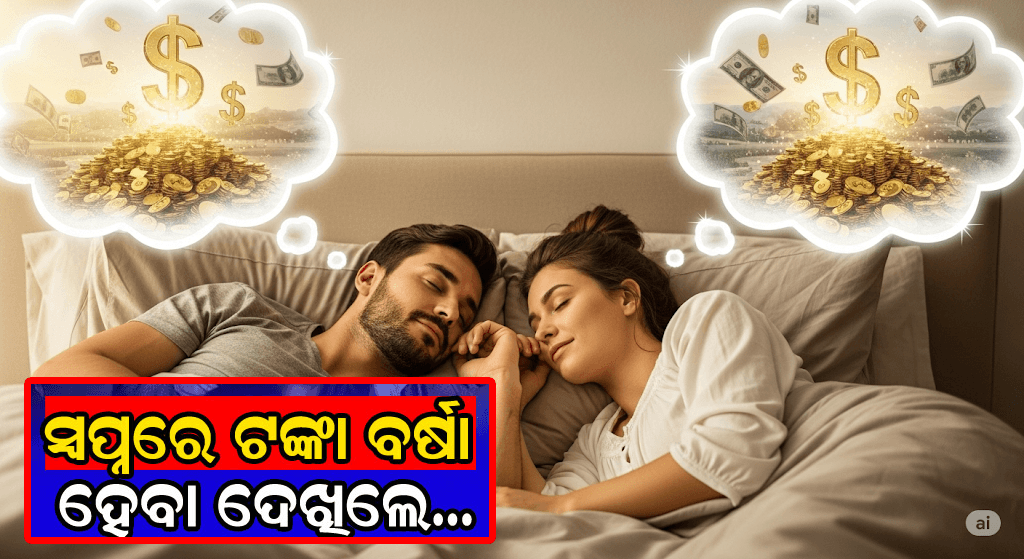 ସ୍ବପ୍ନରେ ଟଙ୍କାର ବର୍ଷା ଦେଖୁଥିବା ଏକ ଚିତ୍ର, ଯାହା ଶୁଭ ସଙ୍କେତ ଓ ଆର୍ଥିକ ସମୃଦ୍ଧିର ପ୍ରତୀକ।