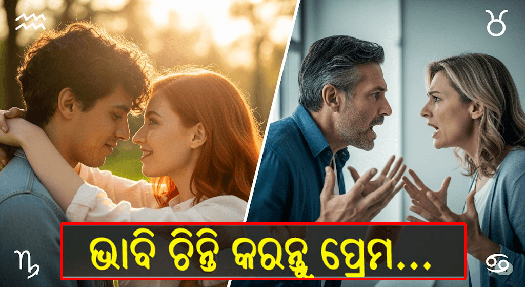 ବିଭିନ୍ନ ରାଶିର ଚିହ୍ନ ସହିତ ଏକ ଜ୍ୟୋତିଷ ଚାର୍ଟ, ଯାହା ରାଶି ଅନୁଯାୟୀ ପ୍ରେମ ଜୀବନର ବିଶେଷତ୍ବକୁ ପ୍ରତୀକୀକରଣ କରୁଛି।