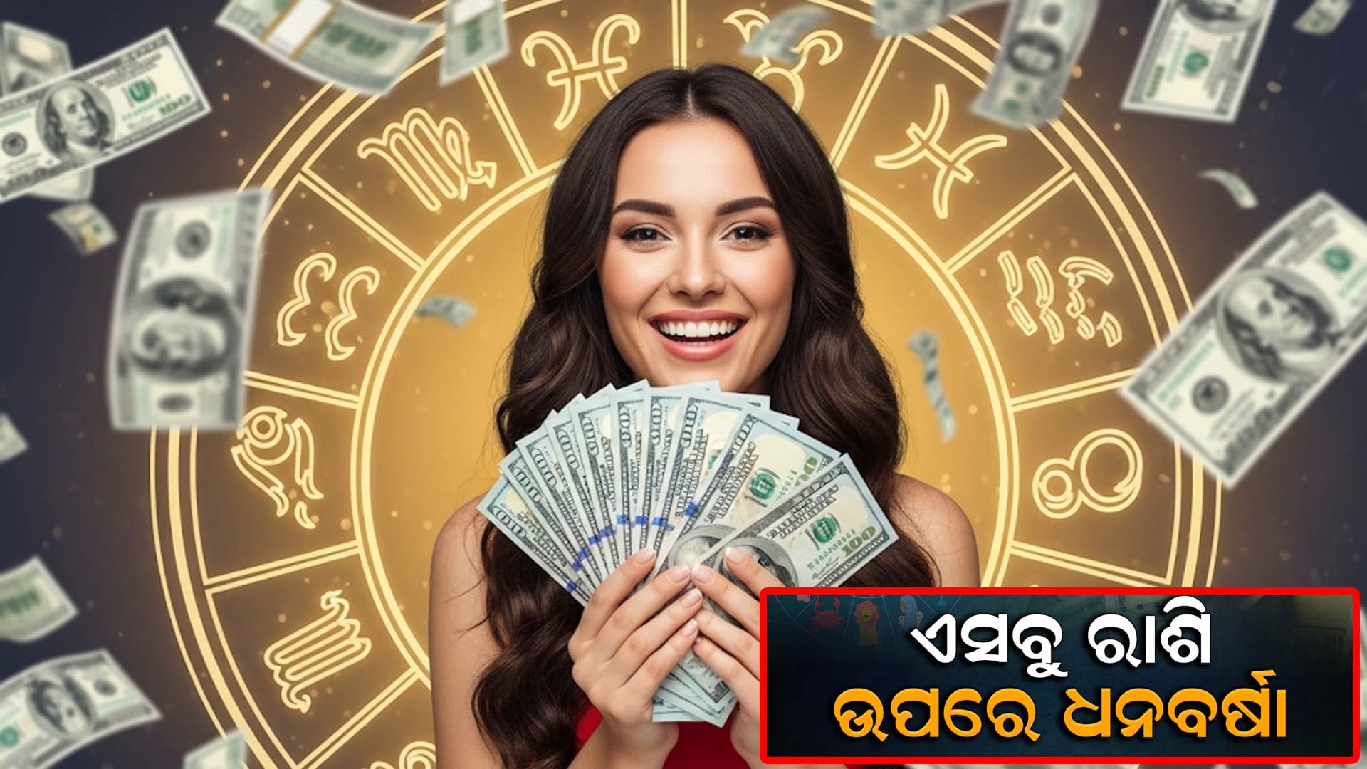 ସୂର୍ଯ୍ୟ ଓ ବୁଧ ଗ୍ରହର ଜ୍ୟୋତିଷୀୟ ସଂଯୋଗ, ପୃଷ୍ଠଭୂମିରେ ଧନୁ, ସିଂହ ଓ ତୁଳା ରାଶି ଚିହ୍ନ