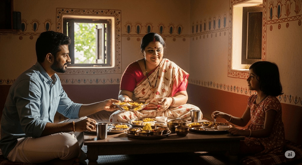 Traditional Odia thali with highlighted protein sources