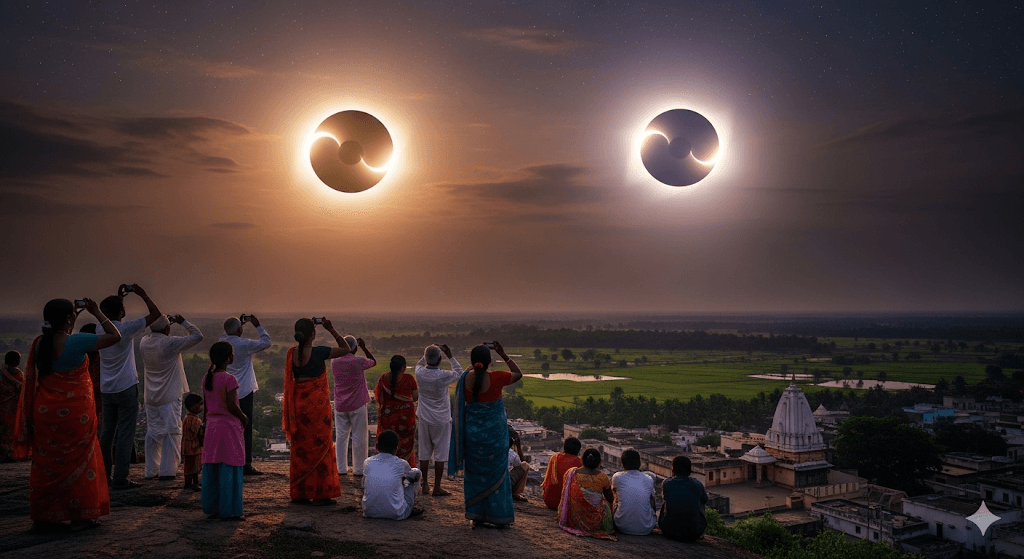 ୨୦୨୫ରେ ପୂର୍ଣ୍ଣ ଚନ୍ଦ୍ରଗ୍ରହଣର ଆକାଶୀ ଦୃଶ୍ୟ, ଚନ୍ଦ୍ର ପୃଥିବୀର ଛାୟାରେ ଲାଲିମା ସହ ଦୃଶ୍ୟମାନ।